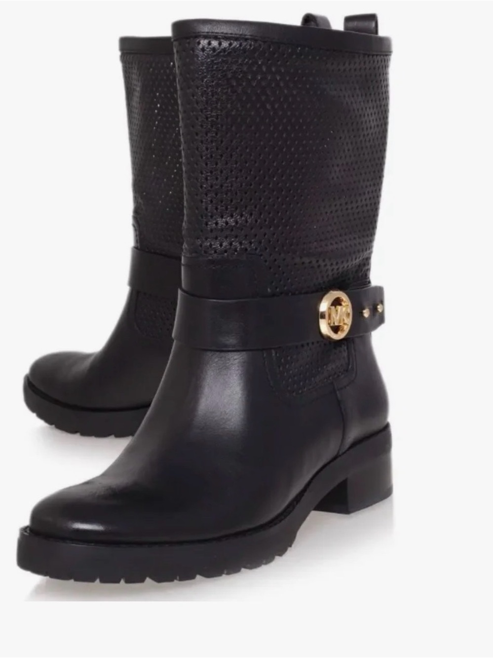 Womens MICHAEL Michael Kors Daria Flat Mid-Calf biker Boot black leather